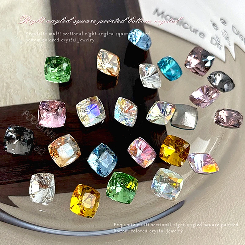 

10PCS 10mm Pointed Back Square Crystal Diamond Nail Art Rhinestones Jewelry Gem Accessories Manicure Nails Decoration Supplies
