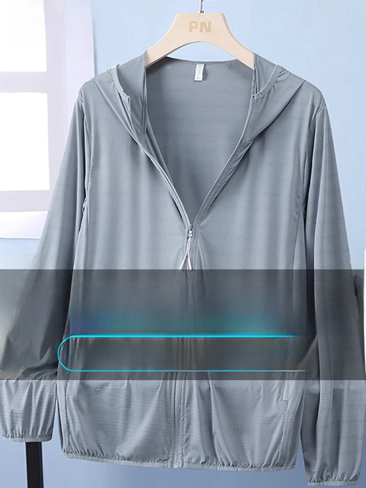 

Летняя ультратонкая дышащая куртка из ледяного шелка для мужчин, верхняя одежда больших размеров для активного отдыха, защита от УФ-излучения, с капюшоном, на молнии