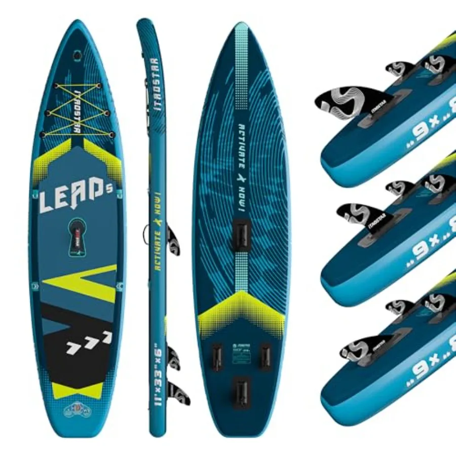 

Inflatable Stand Up Paddle Board for lakes and oceans, PVC material, blue, extra-wide 33 stable design with 5 fins for adults,