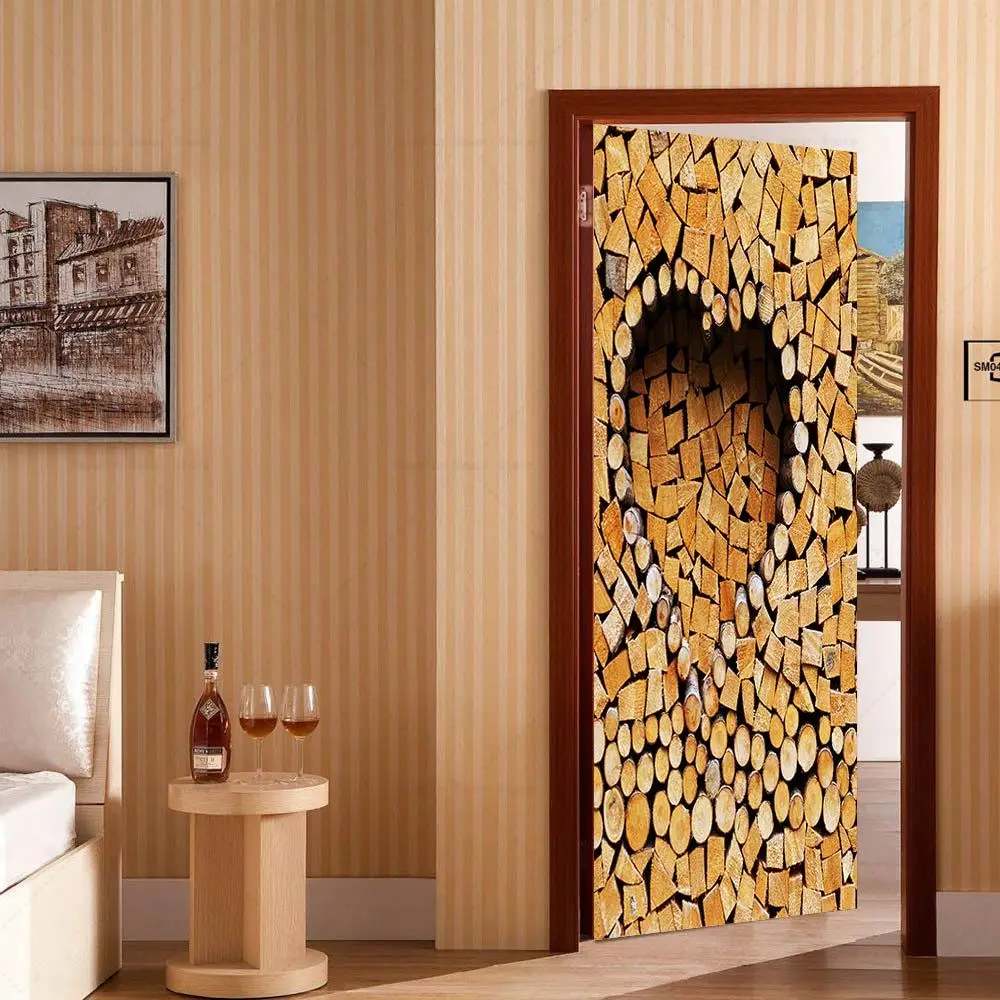 

3D Love Wood Door Sticker Mural PVC Waterproof Renovation Self-adhesive Bedroom Wall Sticker Home Decoration