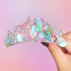 Girls Princess Mermaid Rhinestone Comb Crown Tuck Comb Snow Headwear Hair Fork Marine Style Hair Accessories For Girl
