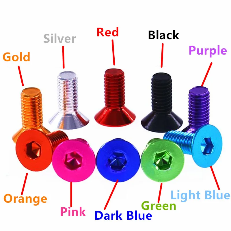 10pcs/lot DIN7991 Aluminum Allen Screws M3 M4 M5 M6x6/8/10/12/14/16 Flat Hex Socket Countersunk head Screws Bolts Anodized Color