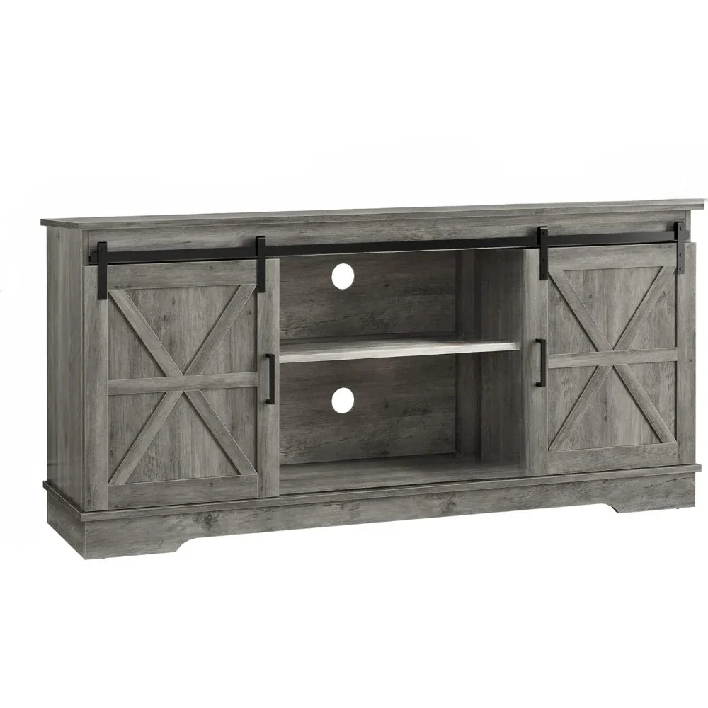 60“Farmhouse Sliding Barn Door Sideboard Buffet Cabinet for Home Kitchen Dinning Living Room, Rustic Gray Muebles De Comedor