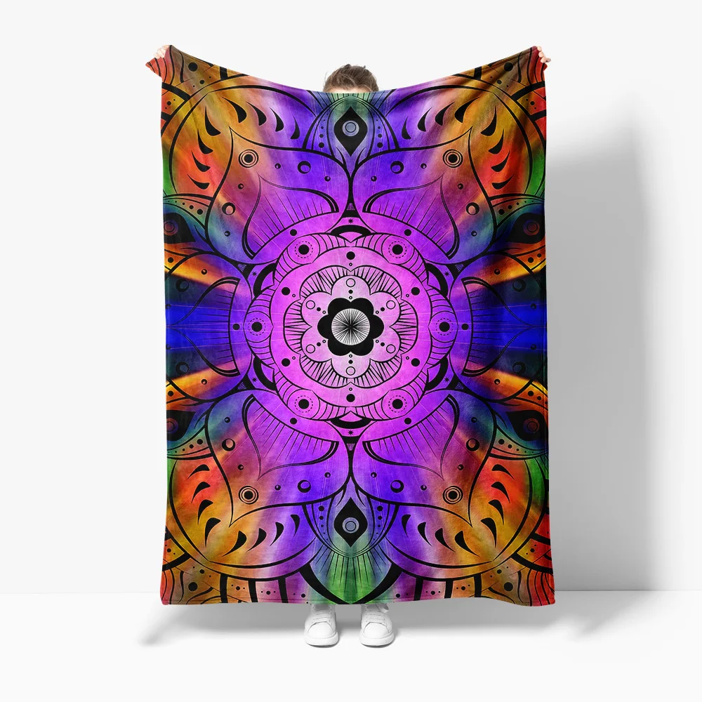 

Психоделическая Мандала, красочный тай-дай, омбре, абстрактный принт, одеяло, покрывало для дивана-кровати, подарок