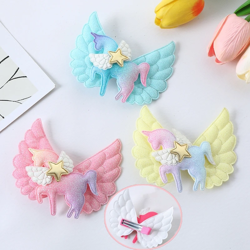 

Cartoon Unicorn Baby Hair Clips Wing Horse Hairpins Shiny Hair Bow Kids Headwear Christmas Birthday Gift Girls Hair Accessories