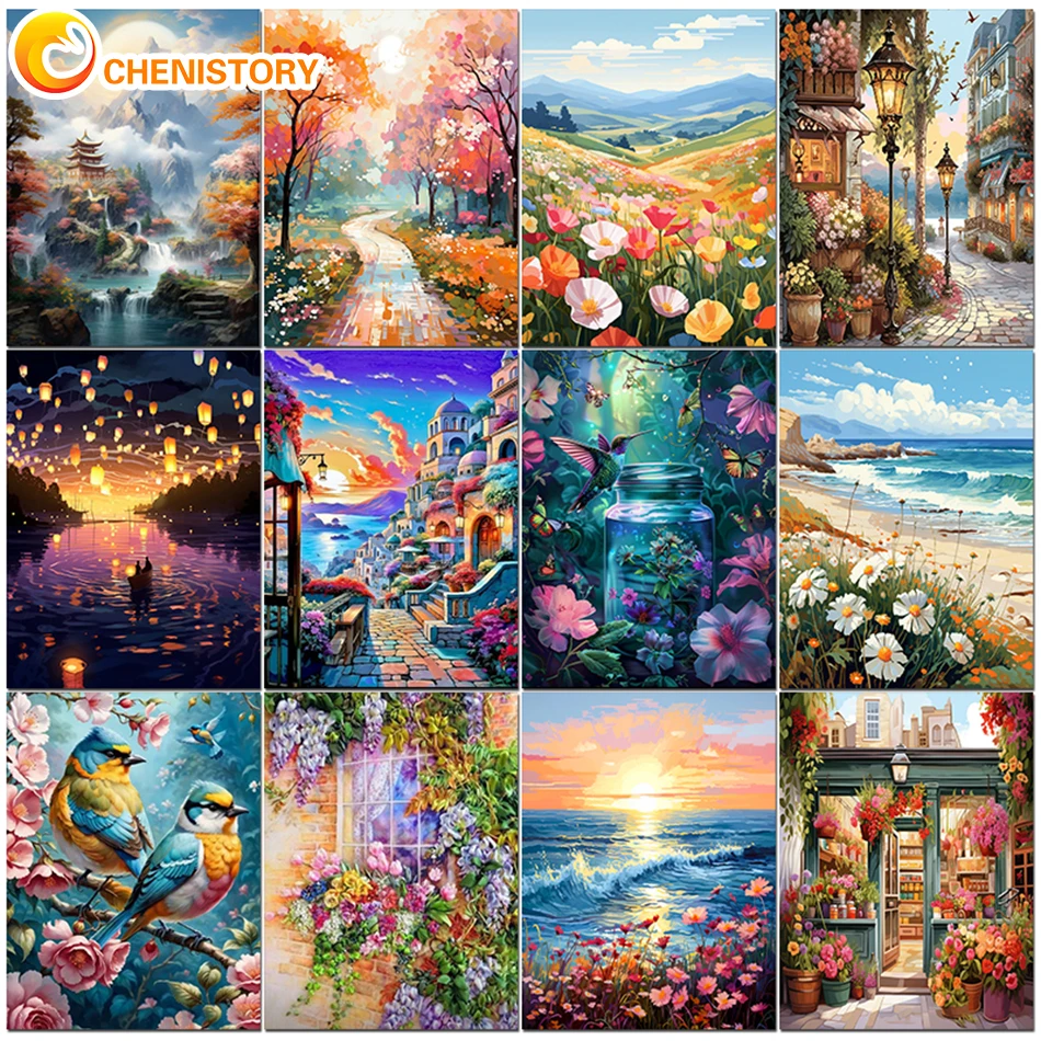 

CHENISTORY DIY Handwork Oil Painting By Numbers Nature Landscape Pictures By Numbers Acrylic Paint Kits For Home Decoration Gift