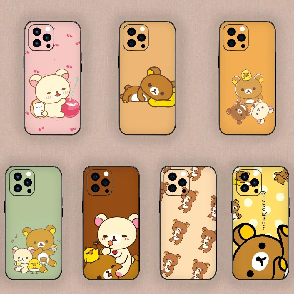 Lovely R-Rilakkumas Interesting Phone Case For iPhone Mini 11 12 13 14 15 Plus Pro Max XR XS Black Shell