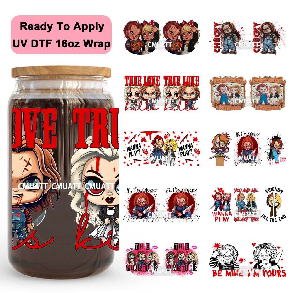 

Horror Movie Killer Halloween UV DTF Cup Wrap Ready To Apply Transfer Sticker Waterproof 16OZ Tumbler Wraps For Libbey Glass Can