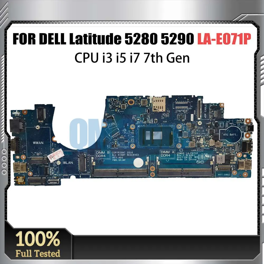 

Laptop Motherboard For Dell Latitude 5290 5280 04T711 03Y392 04X332 LA-E071P Notebook Mainboard with CPU i3 i5 i7 7th Gen