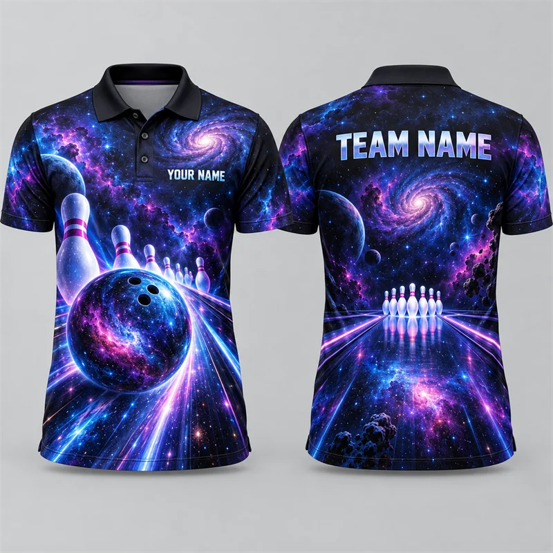 Personalized Bowling Polo Shirt Custom Name Team Name Short Sleeve 3D Print Jersey League Tournament Sports Uniform Team Top