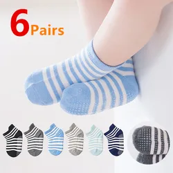 6Pairs Spring Autumn Baby Socks Toddler Anti-slip Children Solid Stripe Floor Sock Indoor Floor Warm Socken For 0-5Years