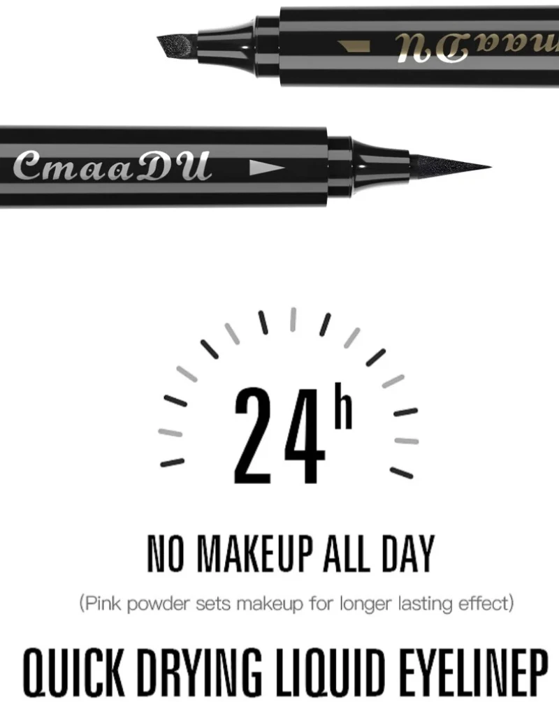 CmaaDU 2 en 1 lápiz delineador de ojos líquido negro impermeable fácil de usar esponja de secado rápido cabeza delineador de ojos lápiz maquillaje para mujeres cosmético