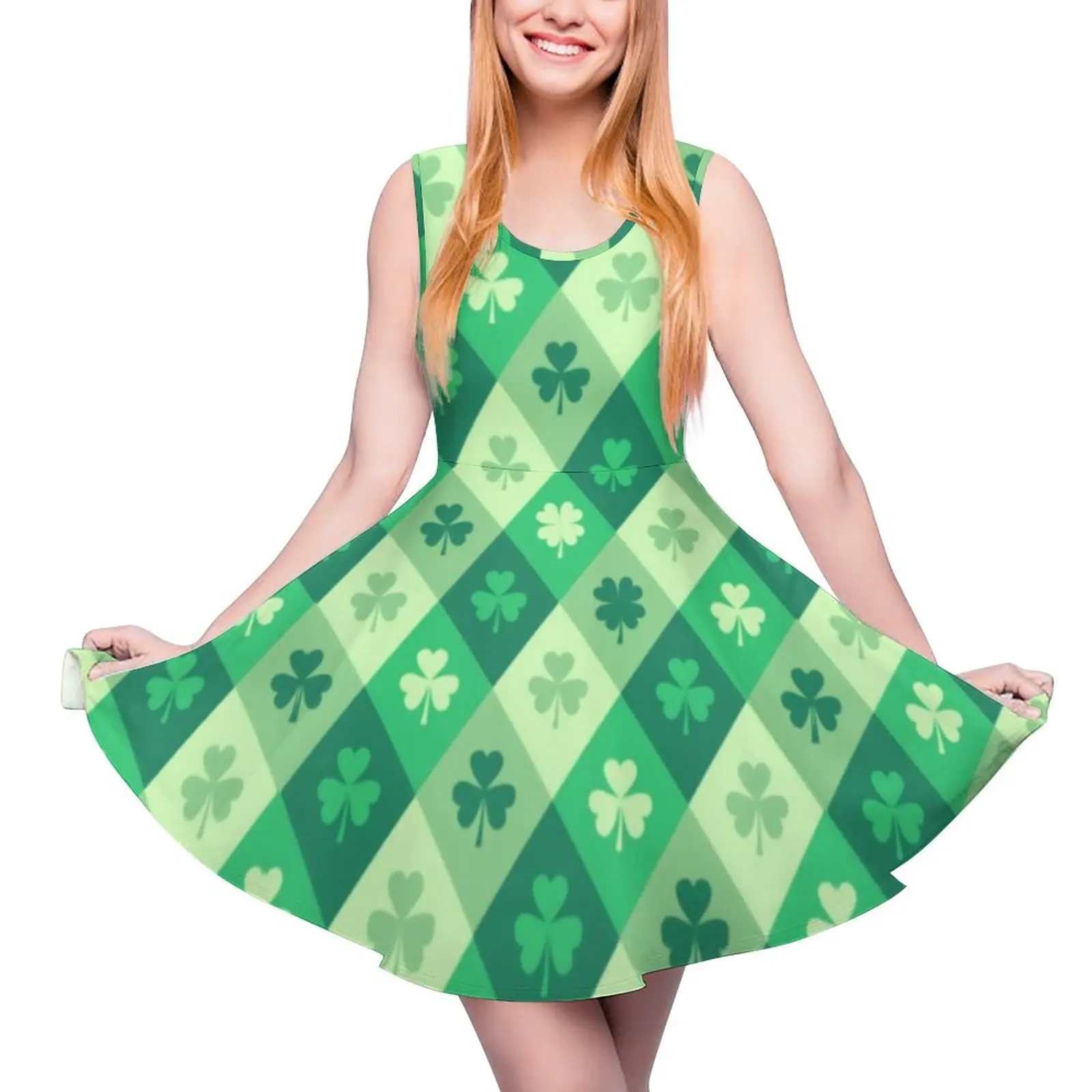 Green Shamrock Dress Lucky Saint Patricks Day Kawaii Dresses High Waist Casual Printed Skate Dress Summer Lady Oversize Vestidos