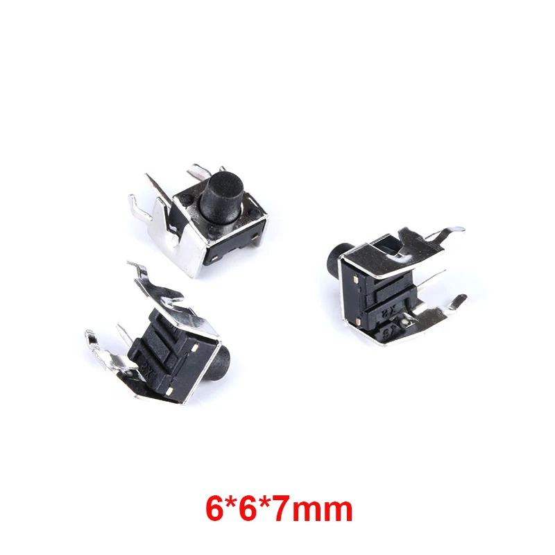 20PCS PCB Micro DIP 4 Pins 6*6*7mm PCB Momentary Tactile Tact Push Button Switch Right Angle 6x6x7mm With Stent