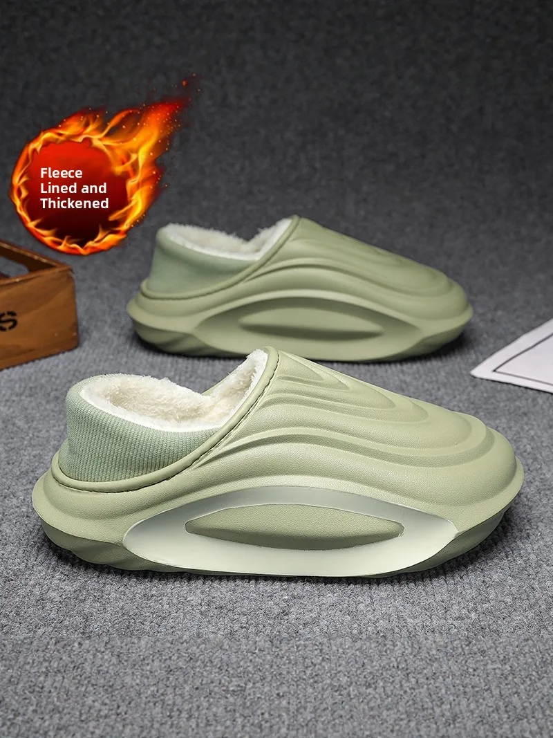 

Thickened Cotton Slippers Men's Winter Warm Indoor Home Use Anti-Slip Waterproof Fleece Lined Thick Heel Men's Outdoor Slippers