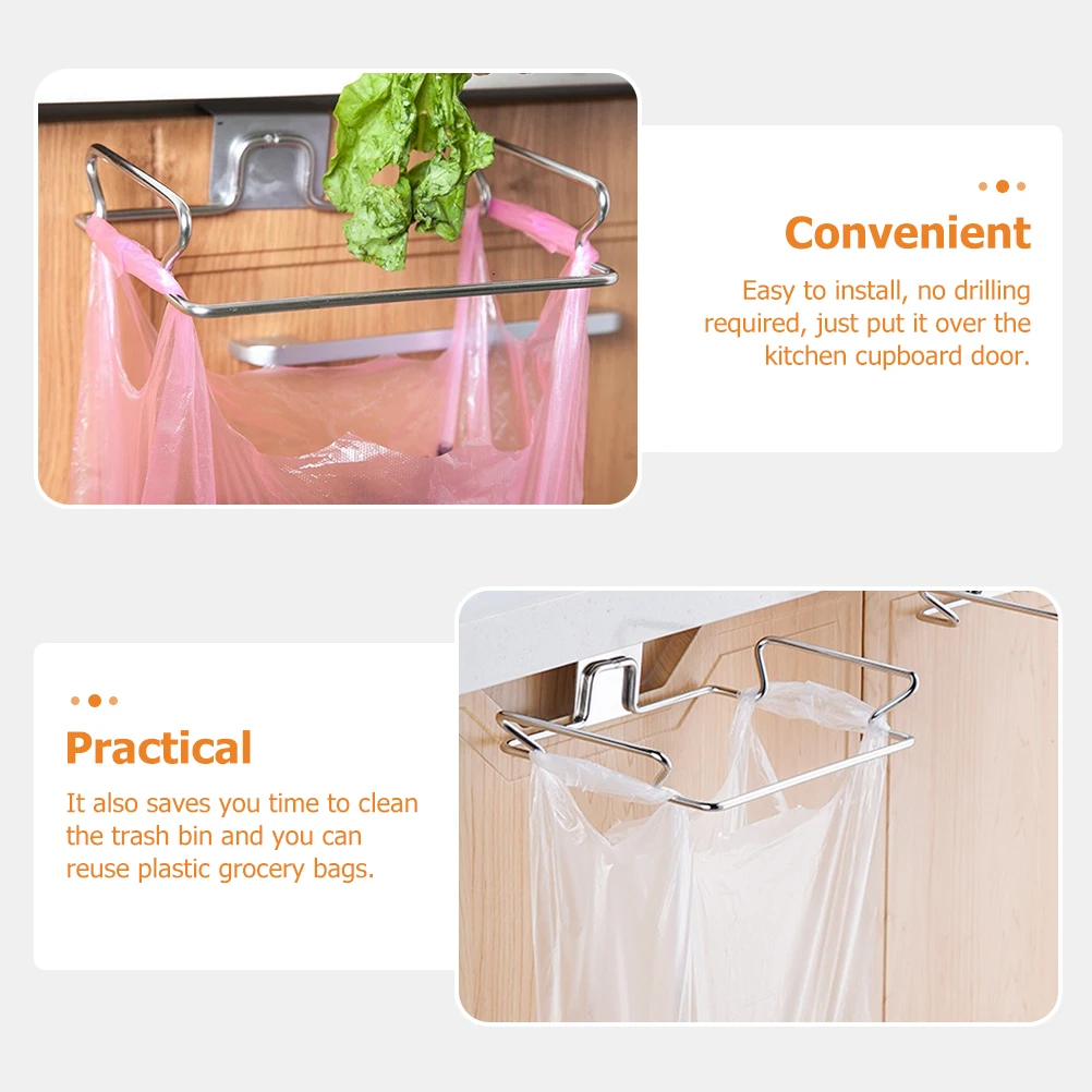 

2pcs Garbage Bag Holder Stainless Steel Kitchen Trash Rack Grocery Bag Stand Storage Organizer Household Utility Room Bathroom