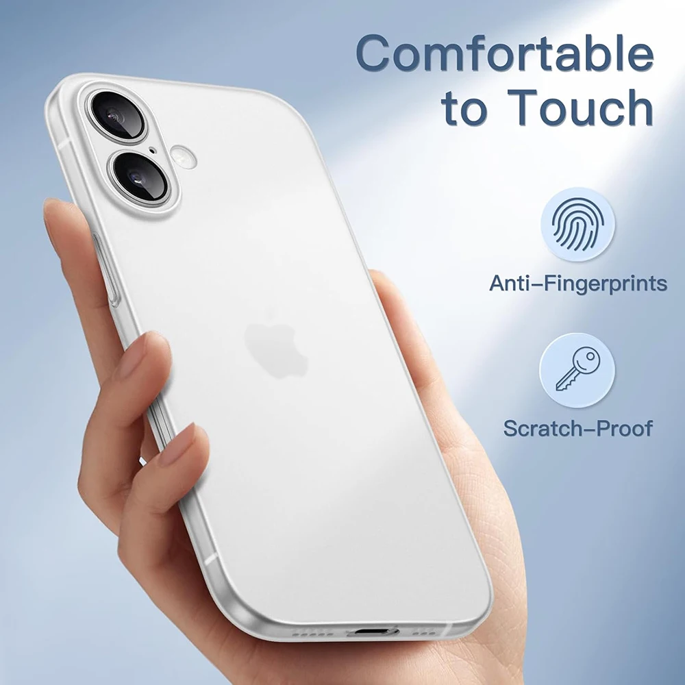 0.3mm Ultra Thin Case For iPhone 16E 16 15 14 Pro Max Plus Transparent Matte Back Hard Cover Frosted Anti-Fingerprints PP Shell
