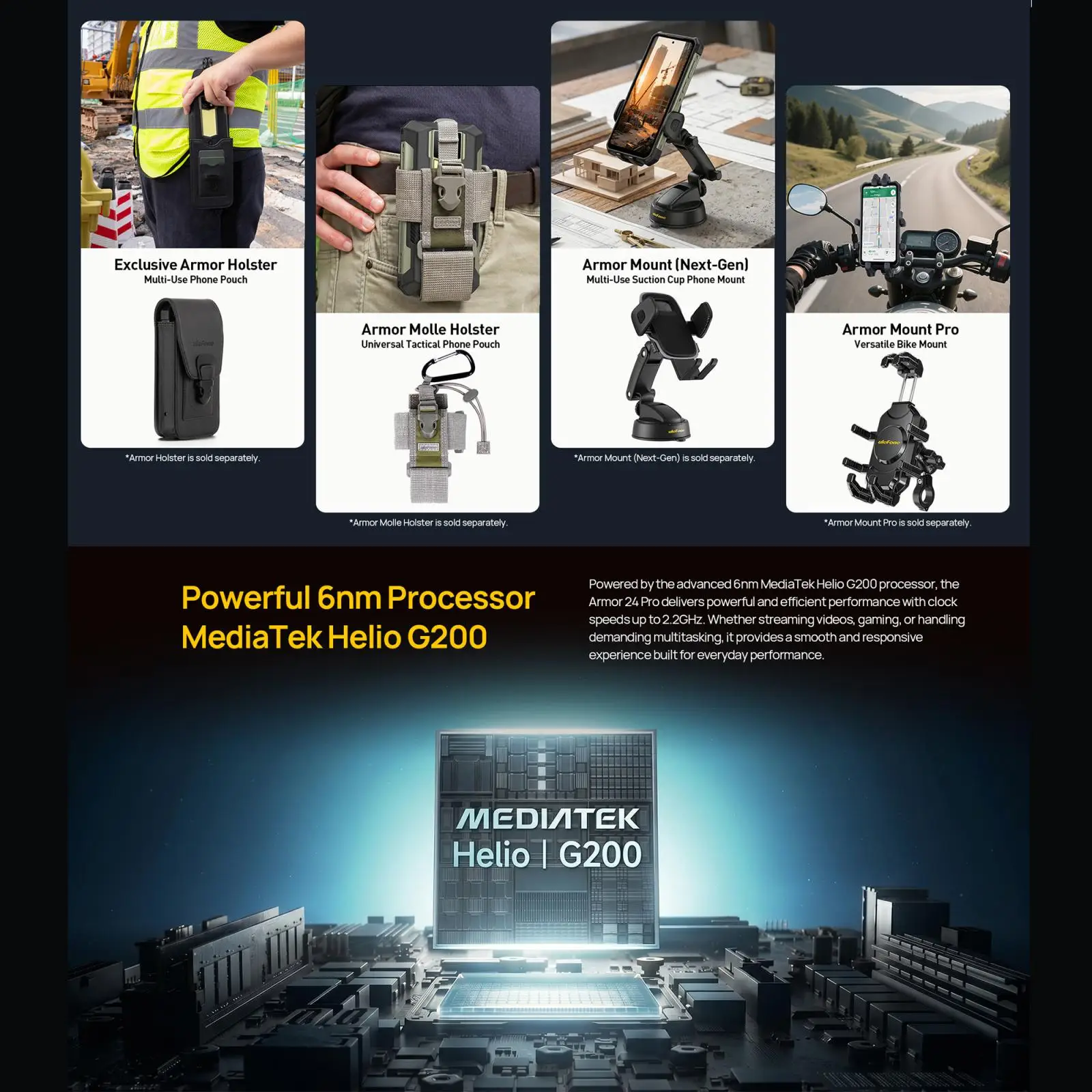 Ulefone Armor 24 Pro Rugged Phone 12GB+256GB 6.78 inch Android 16 MediaTek Helio G200 Octa Core 4G NFC Night Vision Smartphone