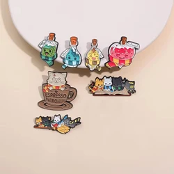 Cartoon Cat Magician Enamel Brooch Cute Magic Potion Pin Fiction Film Custom Lapel Badge Backpack Denim Jewelry Gift for Friends