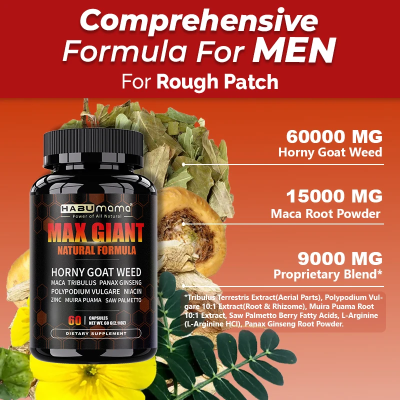 مكمل عشبة الماعز المتقدم من HABUMAMA مع الماكا، Tribulus Terrestris، صحة الرجال | مجمع الأعشاب #3