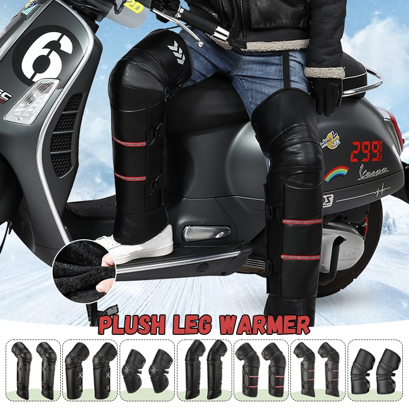 

Winter Electric Motorcycle Kneepad Long Thicken Plush Warm PU Leather Leg Guards Cover Cold Proof Wind Proof Cycling Accessories