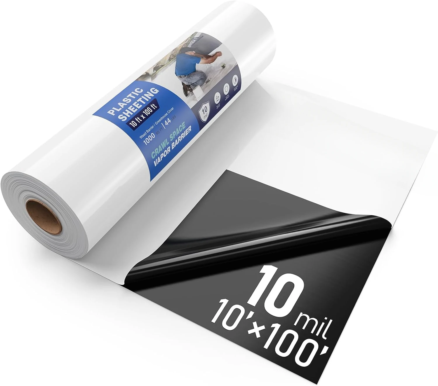 Space Vapor Barrier - 10 mil (10' x 100'), Thick Plastic sheeting, Drop Cloth Moisture Barrier Covering