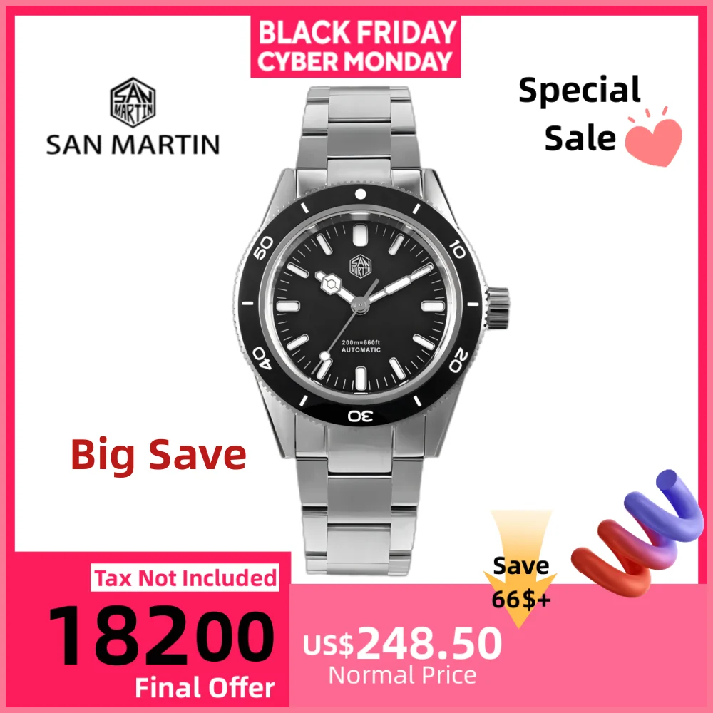 

San Martin 39.5mm YN55 Diving Watch For Men Automatic Wristwatch 20Bar Sapphire Glass BGW-9 Luminous Coating SN0051-2