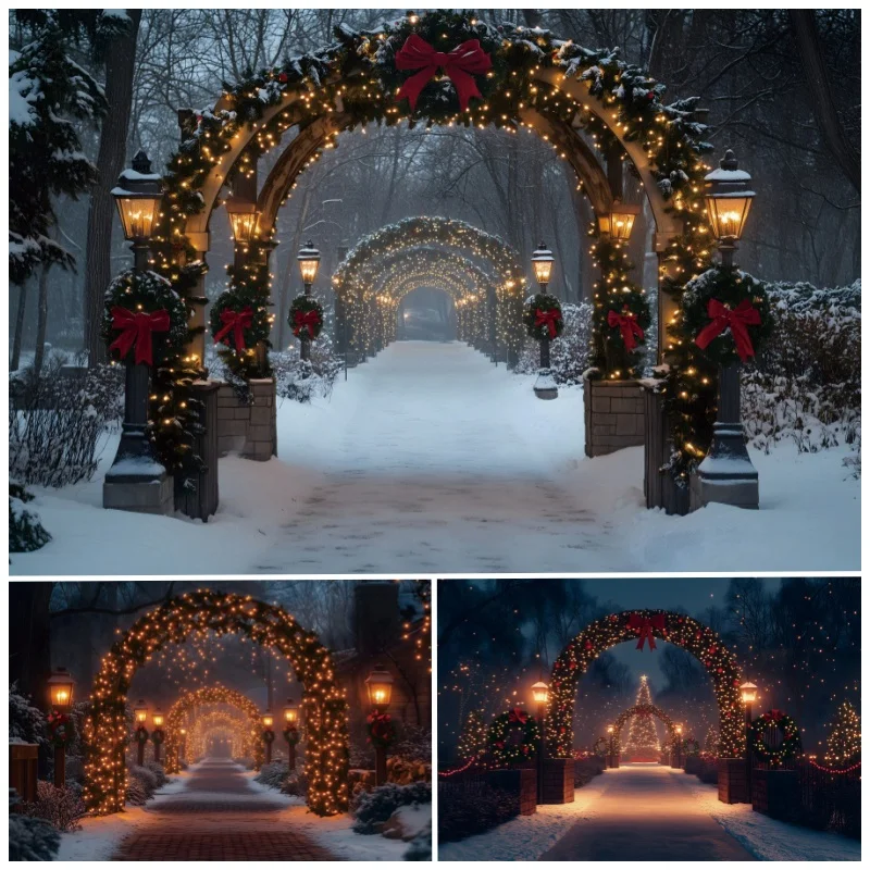 Christmas Backdrop Photography Forest Snowy Night Light Background Photographic Xmas Tree Outdoor Party Decor Photo Studio Prop