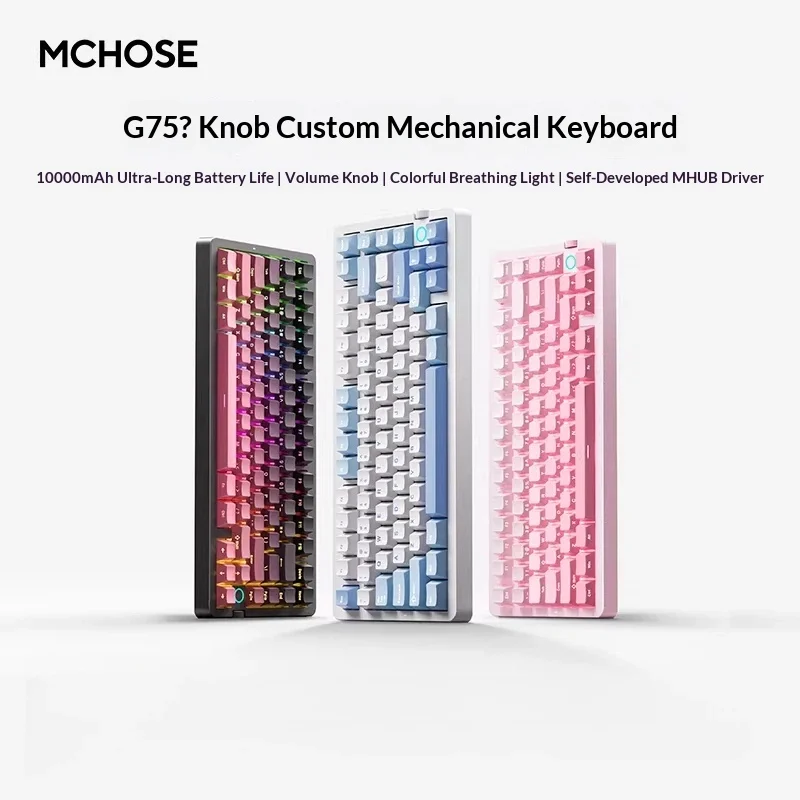 

Mchose G75 V2 Custom Mechanical Keyboard 10000mah Volume Knob Rgb 3-Mode Wireless Bluetooth Side Engraved Gaming For Gamers