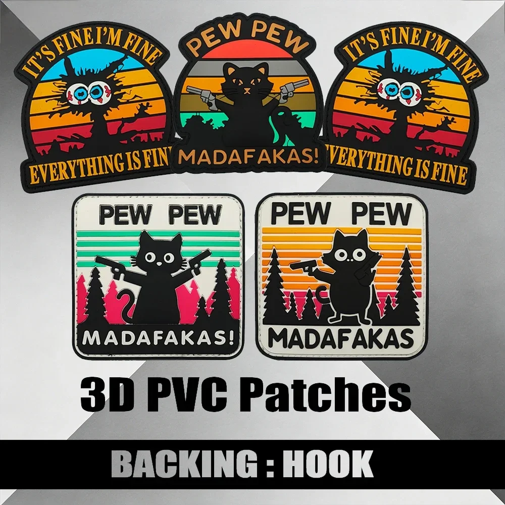 

Тактическая 3D-нашивка из ПВХ Pew Pew Madafakas: Сжигающиеся кошки с пистолетом, резиновый значок «Все в порядке, я в порядке», забавный дизайн для рюкзака