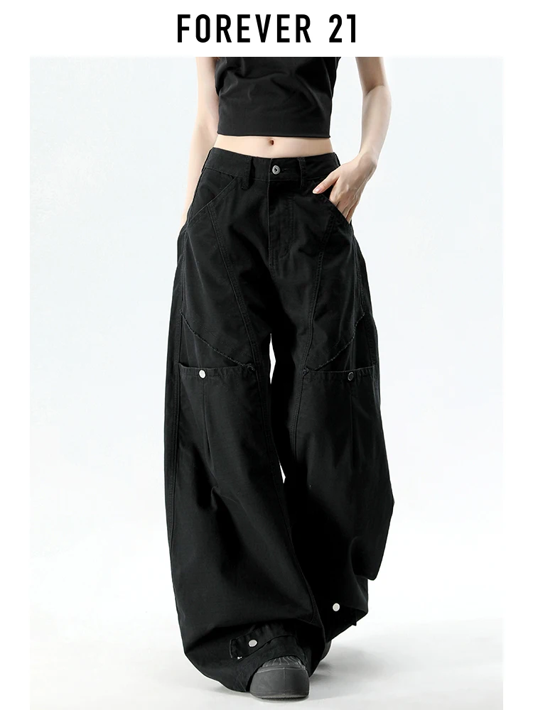 Jeans Anchos de Estilo Americano para Mujer, Forever 21, Diseño Nuevo de Verano, Bolsillos Grandes, Ropa de Trabajo, Algodón, Corte Holgado, Largos hasta el Suelo