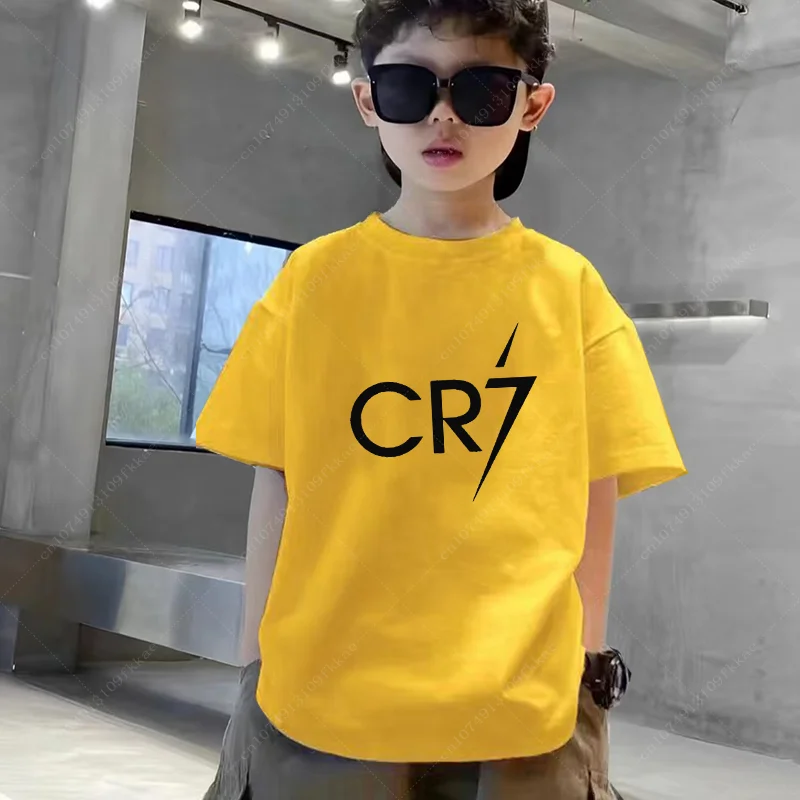 Fashion Football Star Printed Children's Clothing Kids Summer Short-sleeved Boys Girls Black Cotton T-shirt Sportswear Tops Tee