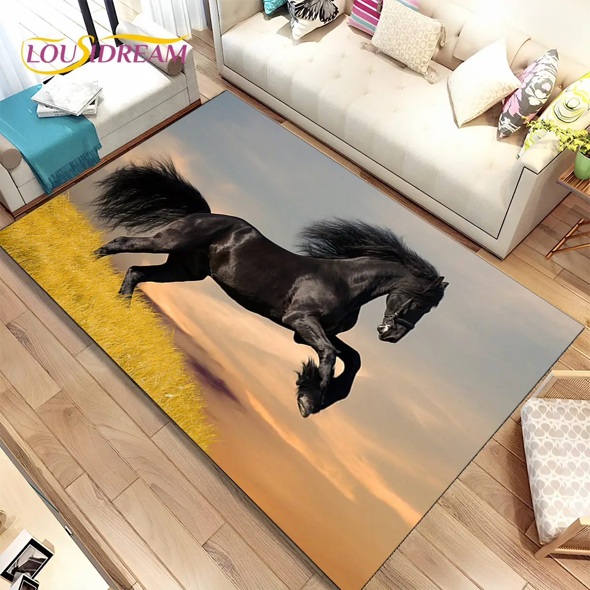 3D Animal Pentium Fine Horse Area Rug Large,Carpet Rug for Living Room Bedroom Sofa Doormat Decoration,kids Non-slip Floor Mat