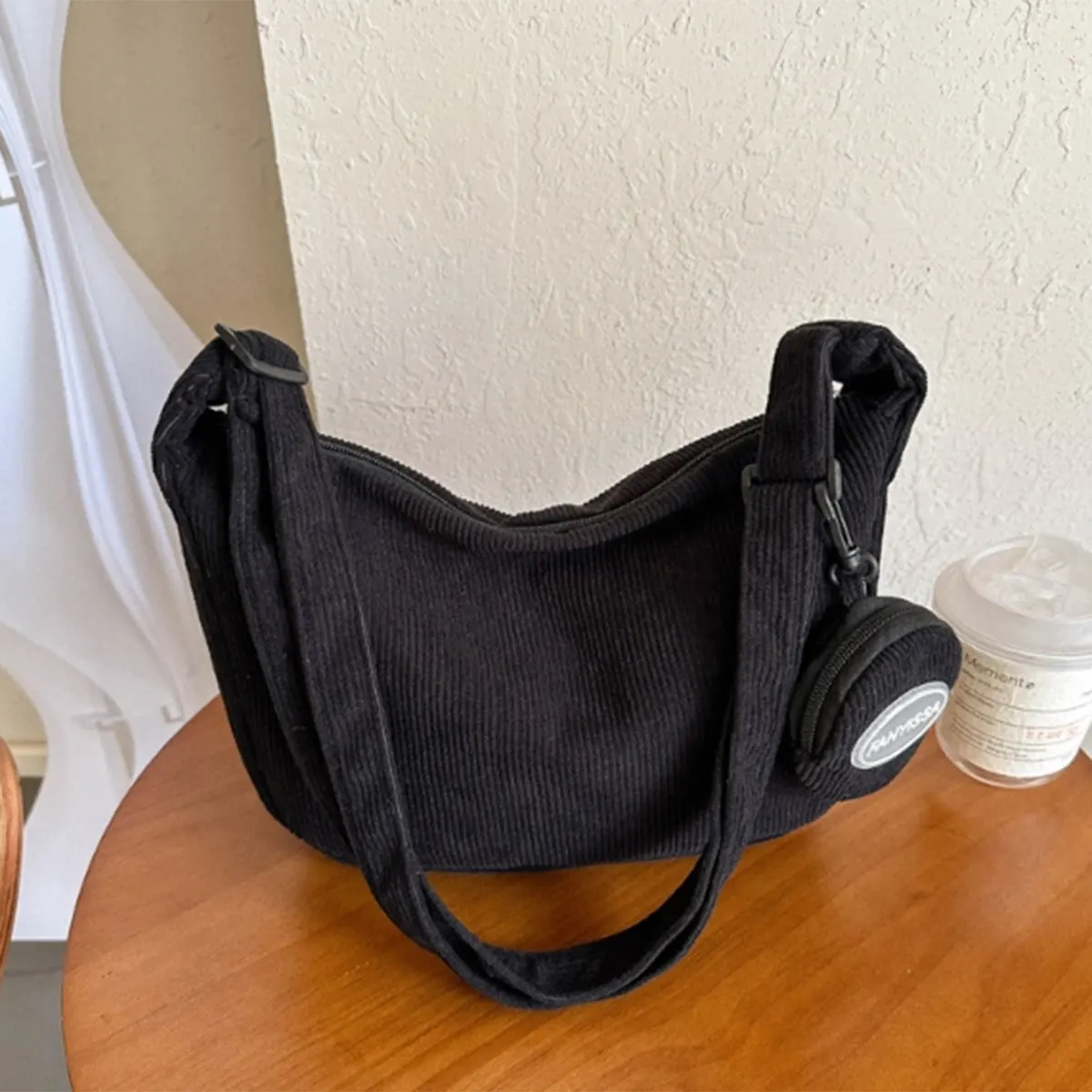 Black fashion simple corduroy women\'s bag texture child mother bag leisure commuter single shoulder crossbody bag a package
