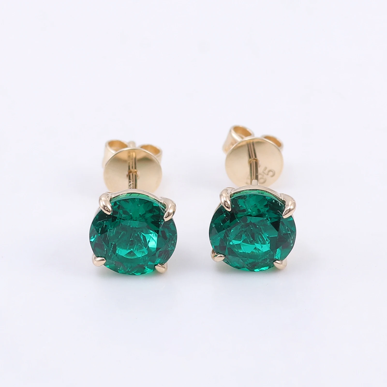 Pendientes de Oro Amarillo de 10K con Esmeralda de Zambia de Corte Redondo de Provence Jewelry para Mujer, Joyería para Fiestas, Regalo de Cumpleaños o Aniversario