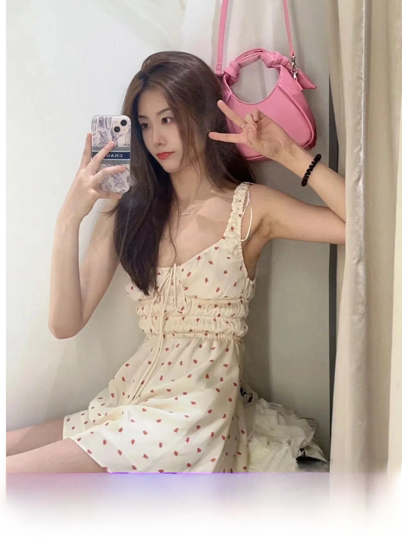 Sweet Floral Print Silk Satin Wrap Dr Women's New Summer Gown Bubble Sve Square Collar A-Line ort Dr Japanese Sle