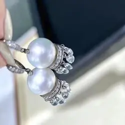 MJ Fine Jewelry 925 Sterling Silver Oval to Round 10-11mm Nature Fresh Water White Pearls Drop Dangle Earrings Present