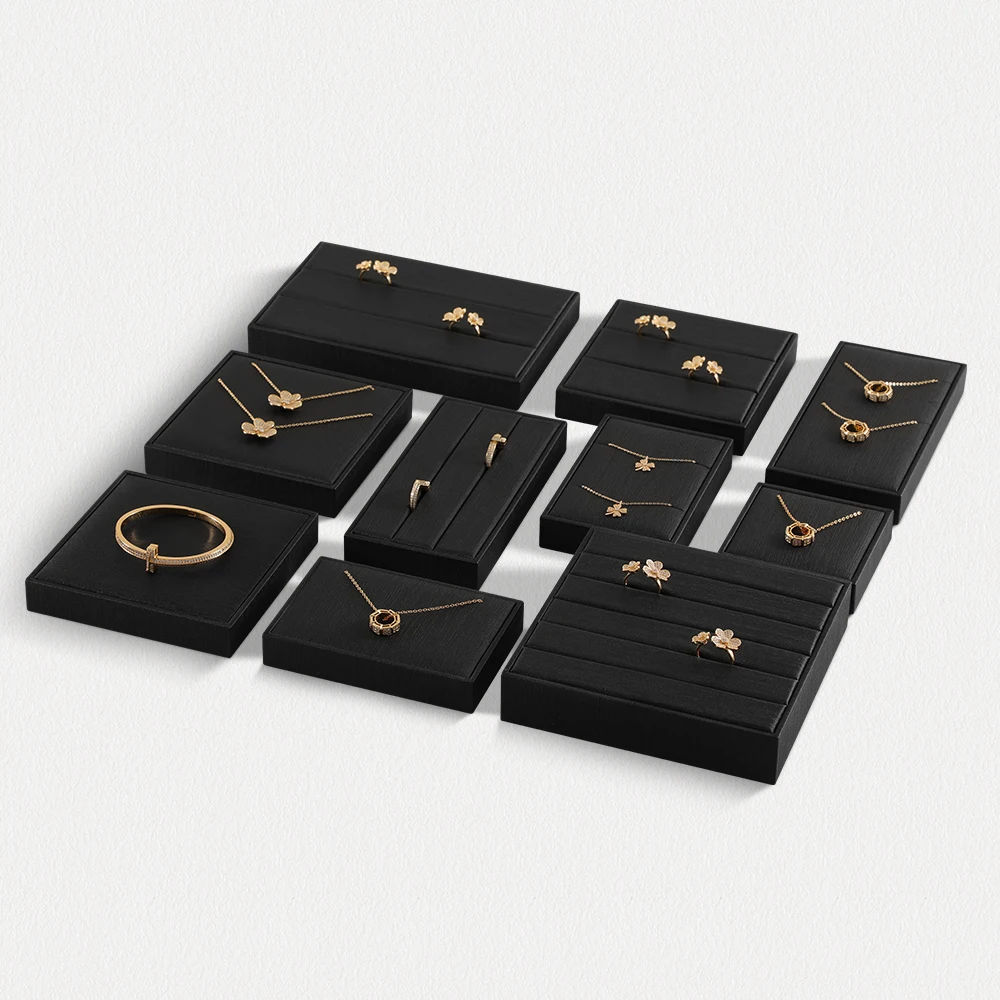 YinBeiNi Necklace Ring Display Tray Bracelet Holder PU Leather Jewel Display Storage Set Table Top Jewelry Organizers P021