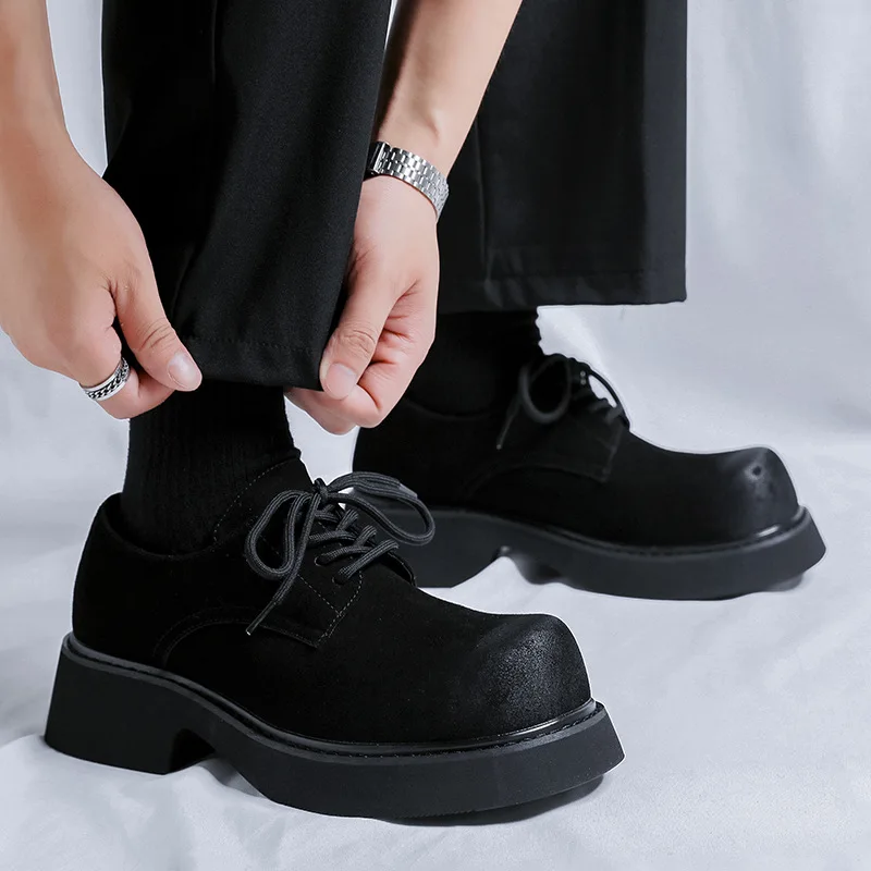 New Vintage British Men Cow Suede Shoes Spring Autumn Men Loafers Height Increasing Man Zapatos Hombre Dress Wedding Oxfords image 5