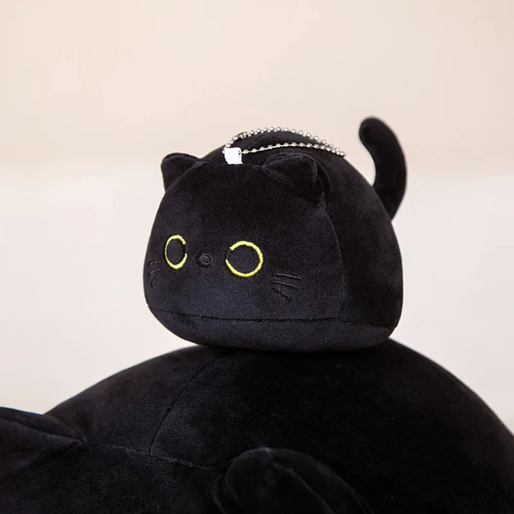 Cartoon Round Ball Black Cat Plush Doll Cuddly 4 Size Plushie Stuffed Toy Small Pendant Gift