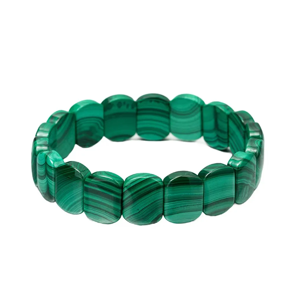 Natural Green Malachite Chrysocolla Bracelet Rectangle Beads 12x9mm Stretch Elastic Genuine Stone Crystal Jewelry Women Men Gift