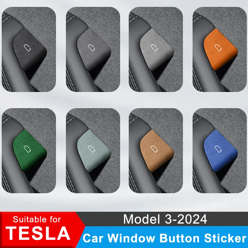 Car Door Switch Button Decorative Sticker Leather Decorative Sticker For Tesla Model 3 2024 Interior Modification Accessories