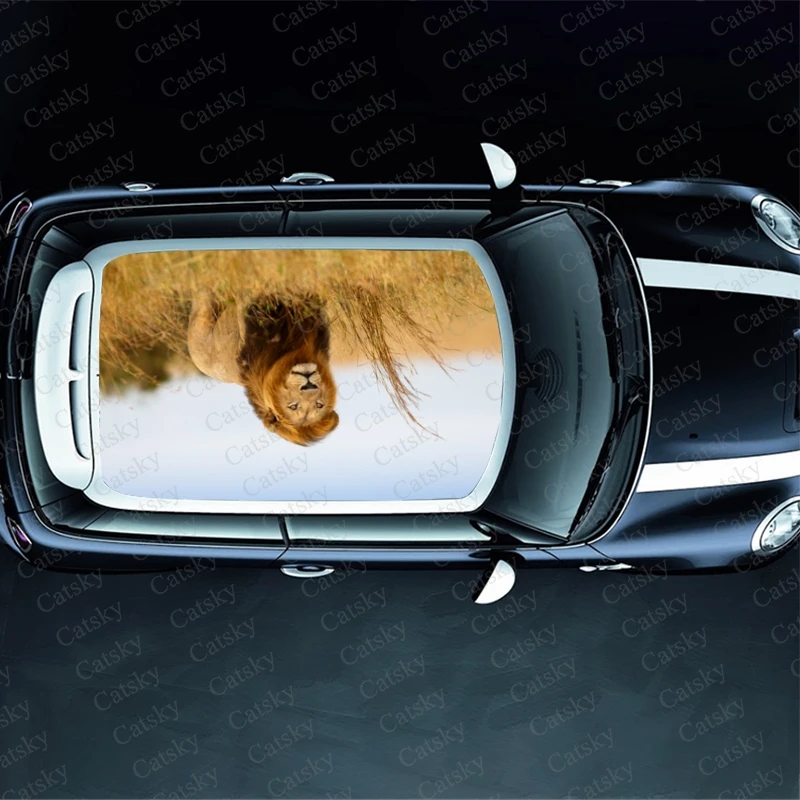 Mighty Lion Print Car Roof Sticker Wrap Racing SUV Auto Accessories Packaging Painted PVC Car Hood Graphic Decal Decoration