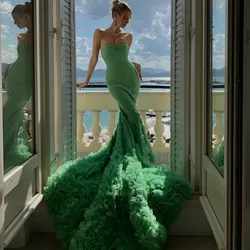 Eye Catching Green Mermaid Evening Dresses Lush Ruffles Trimmed Tutu Bottom Fashion Beaded Women Formal Party Dress