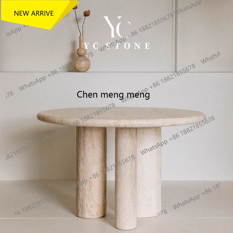 

Q178 Nordic minimalist natural travertine dining table round table marble design coffee table