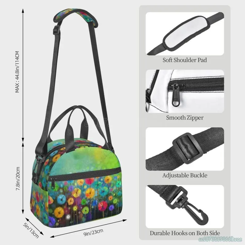 Resumo Aquarela Flores Isolados Lunch Bag Reutilizável Tote Bento Bag Lunch Box Container para Mulheres Meninas School Work Picnic