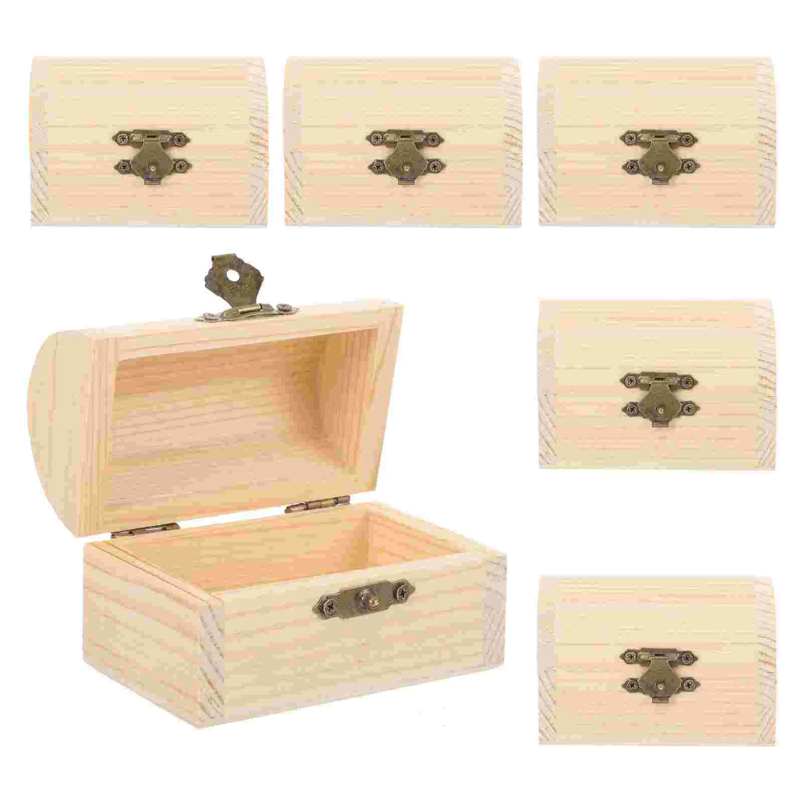 6 Pcs Arched Unfinished Wooden Case Square Multi-function Box DIY Clay Craft Graffiti Supplies Storage Lock Case for Home Shop A