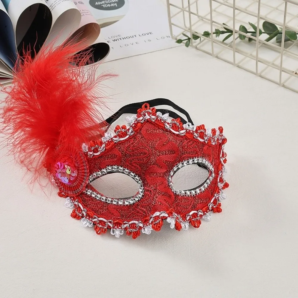 Novelty Multicolor Half-Face Mask Lace Cosplay Masquerade Ball Mask Seductive Style Fancy Prom Feather Mask Costume Party 2