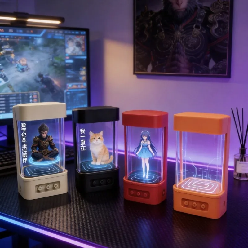 AI desktop intelligent holographic 3D projection cabin interactive chat listening to music AI intelligent machine