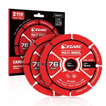 Ezarc แผ่นตัดไม้หลายล้อ2-Pcs คาร์ไบด์แผ่นไม้ลูกหมู76มม. × 10มม. สำหรับตัดไม้ไม้กับเล็บพลาสติก